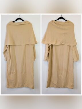 Black Crane Draped Cotton Midi Dress Size S Lagenlook Neutral